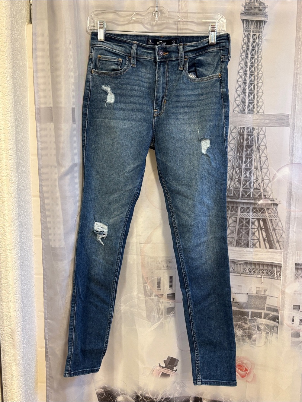 Hollister High Rise Super Skinny Distressed Women's Blue Jeans
